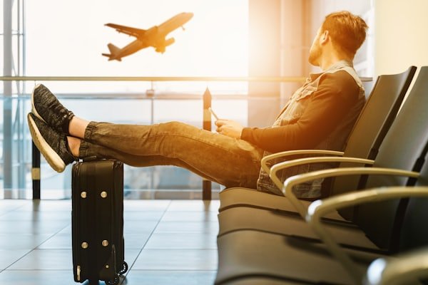 Traveler relaxing at the airport